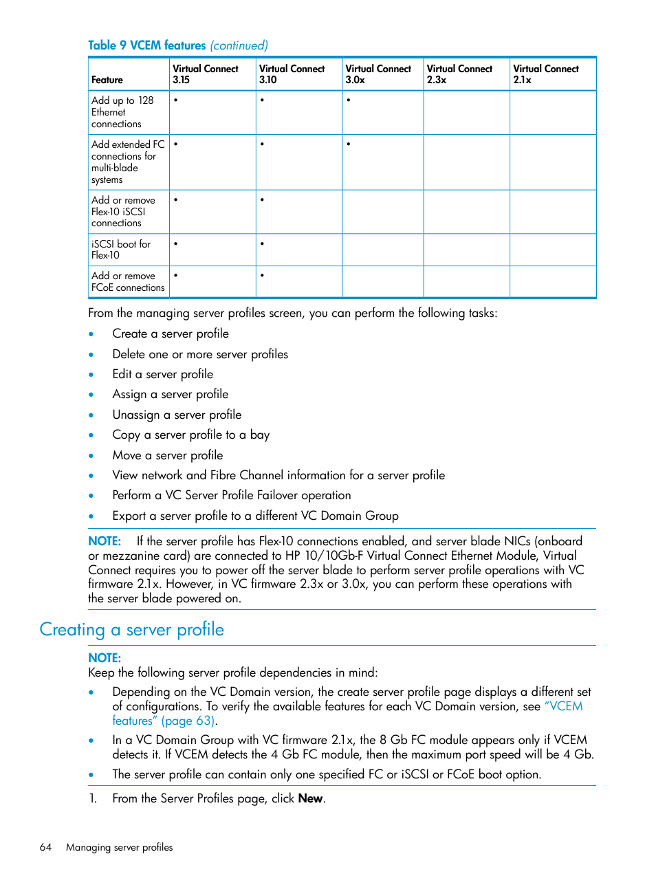 Creating a server profile | HP Virtual Connect Enterprise Manager Software User Manual | Page 64 / 136