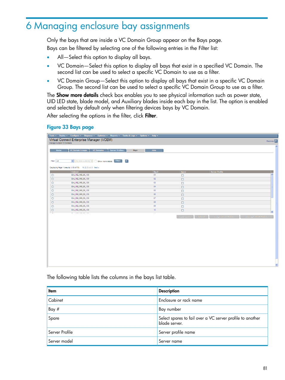 6 managing enclosure bay assignments | HP Virtual Connect Enterprise Manager Software User Manual | Page 81 / 136