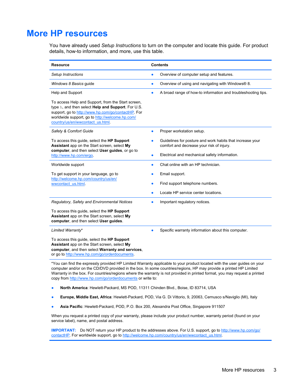 More hp resources, More hp resources 3 | HP ENVY m4-1002xx Notebook PC User Manual | Page 13 / 99