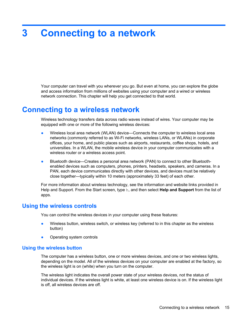 Connecting to a network, Connecting to a wireless network, Using the wireless controls | Using the wireless button, 3 connecting to a network, Connecting, 3connecting to a network | HP ENVY m4-1002xx Notebook PC User Manual | Page 25 / 99