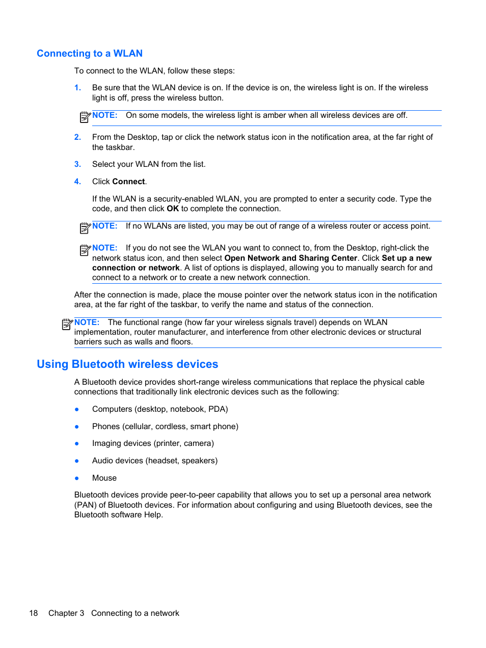 Connecting to a wlan, Using bluetooth wireless devices | HP ENVY m4-1002xx Notebook PC User Manual | Page 28 / 99