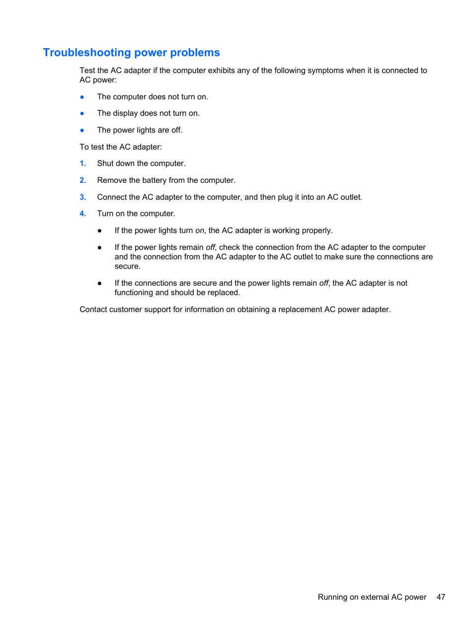 Troubleshooting power problems | HP ENVY m4-1002xx Notebook PC User Manual | Page 57 / 99