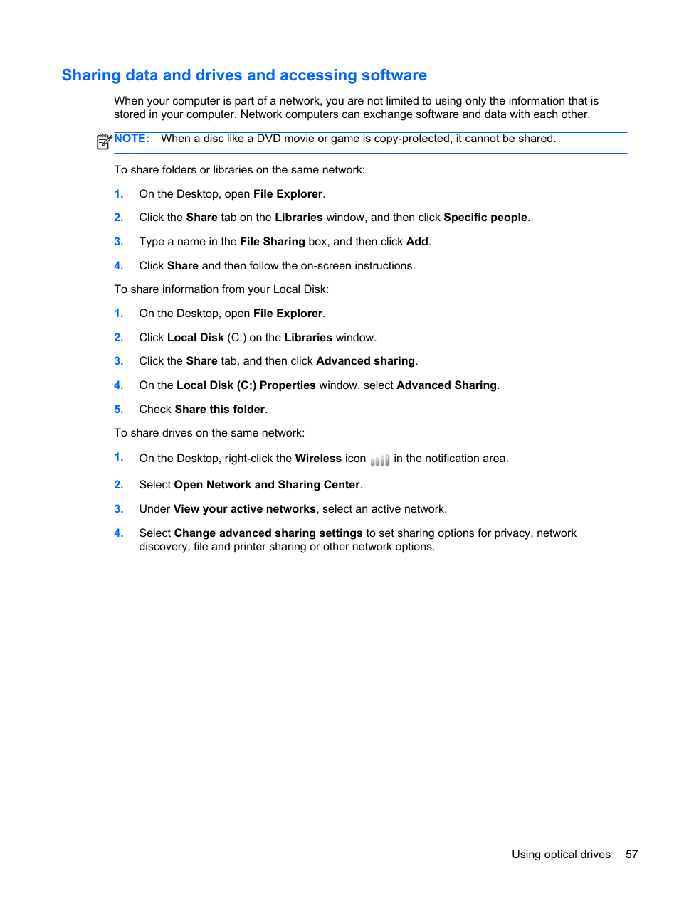 Sharing data and drives and accessing software | HP ENVY m4-1002xx Notebook PC User Manual | Page 67 / 99