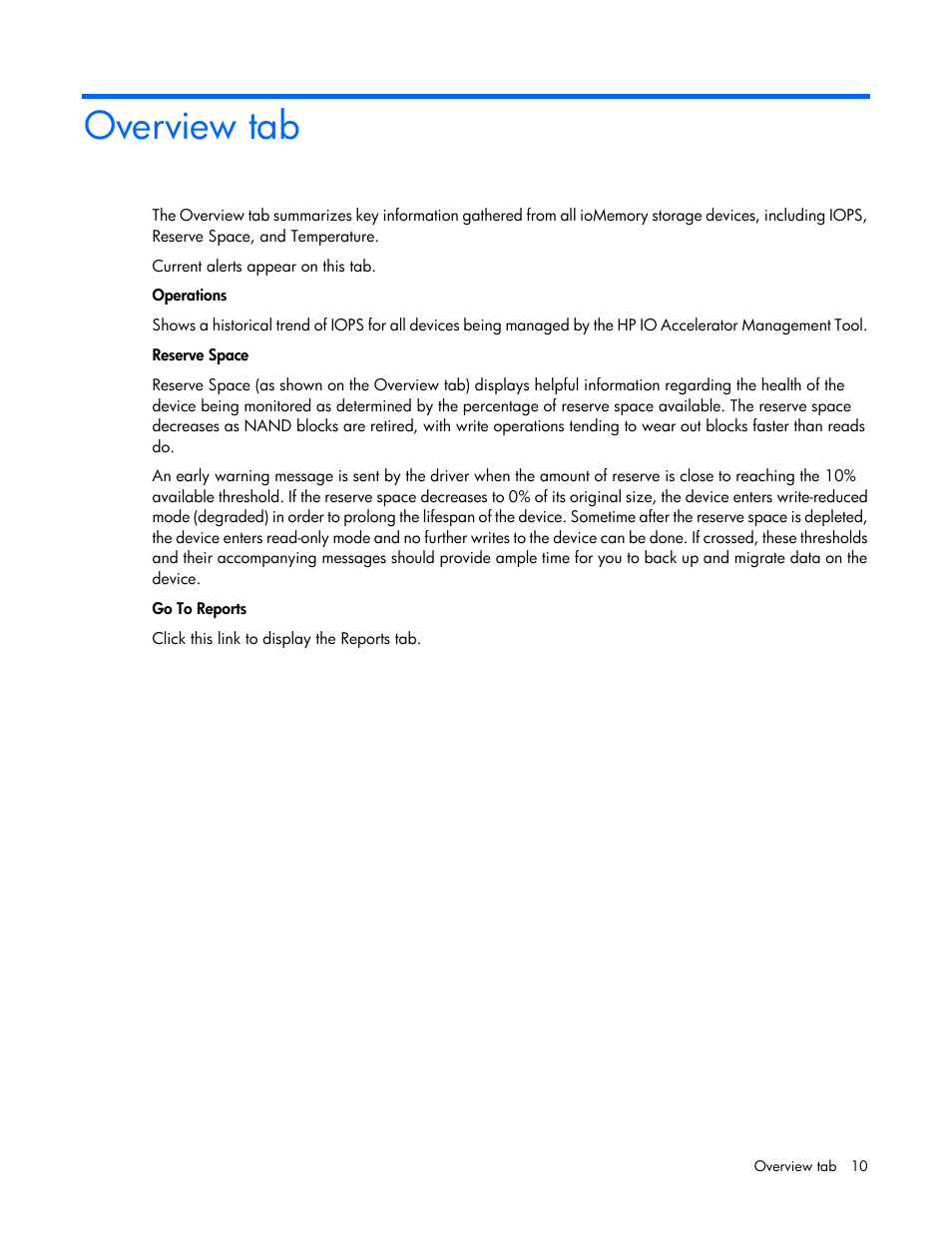 Overview tab | HP IO Accelerator for BladeSystem c-Class User Manual | Page 10 / 42