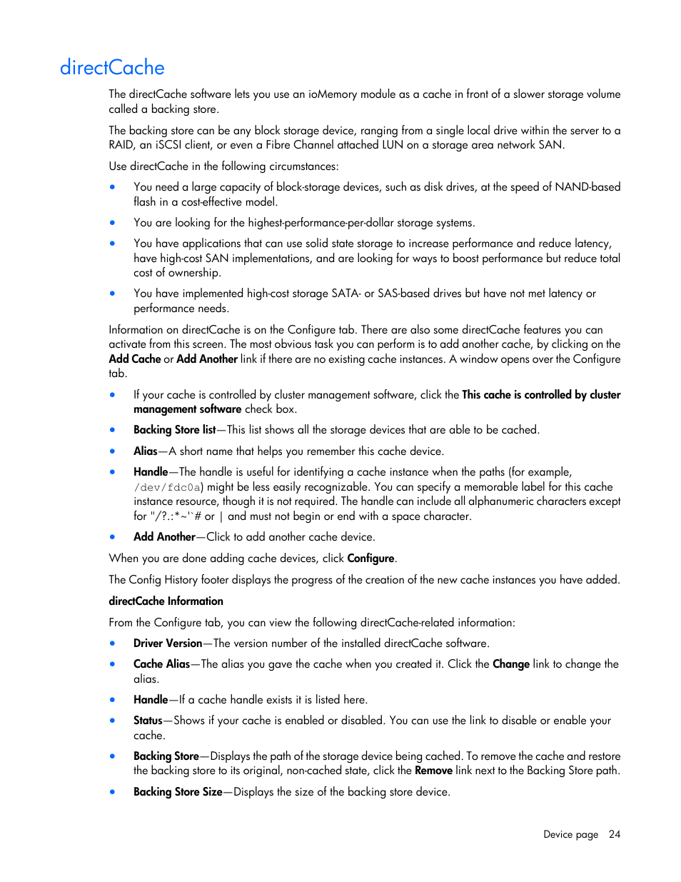 Directcache | HP IO Accelerator for BladeSystem c-Class User Manual | Page 24 / 42