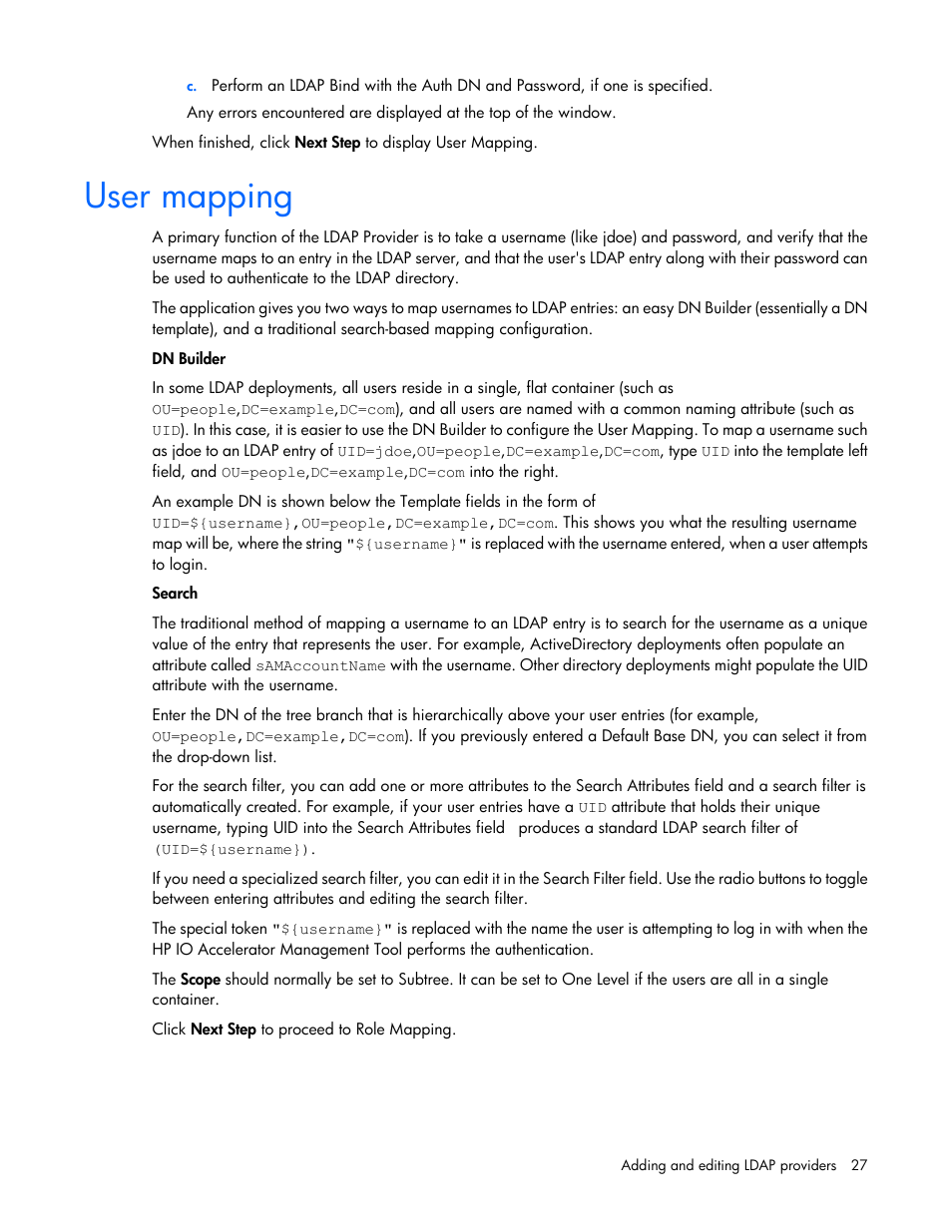User mapping | HP IO Accelerator for BladeSystem c-Class User Manual | Page 27 / 42
