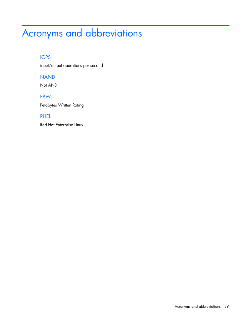 Acronyms and abbreviations | HP IO Accelerator for BladeSystem c-Class User Manual | Page 39 / 42