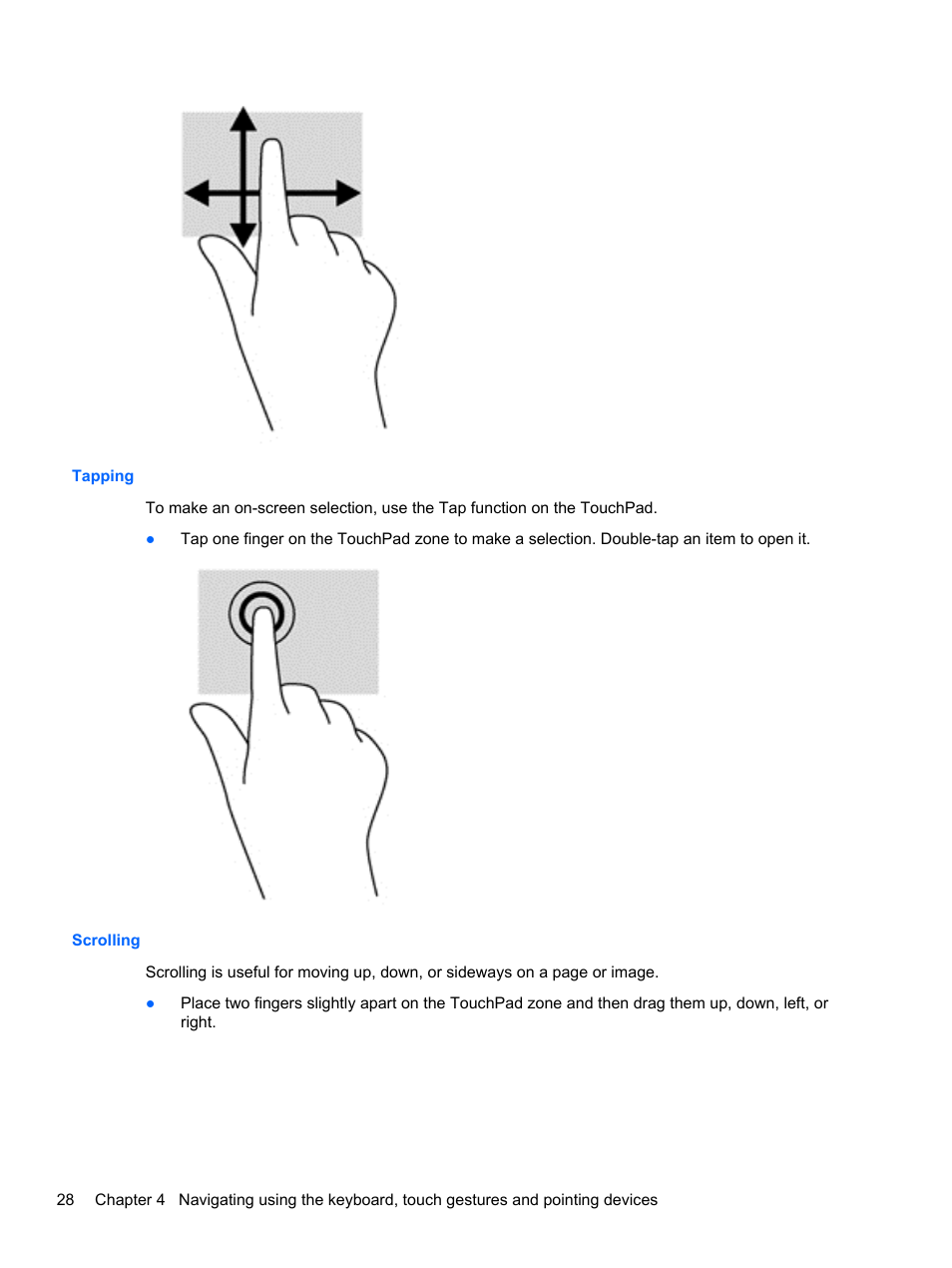 Tapping, Scrolling, Tapping scrolling | HP ProBook 645 G1 Notebook PC User Manual | Page 38 / 115