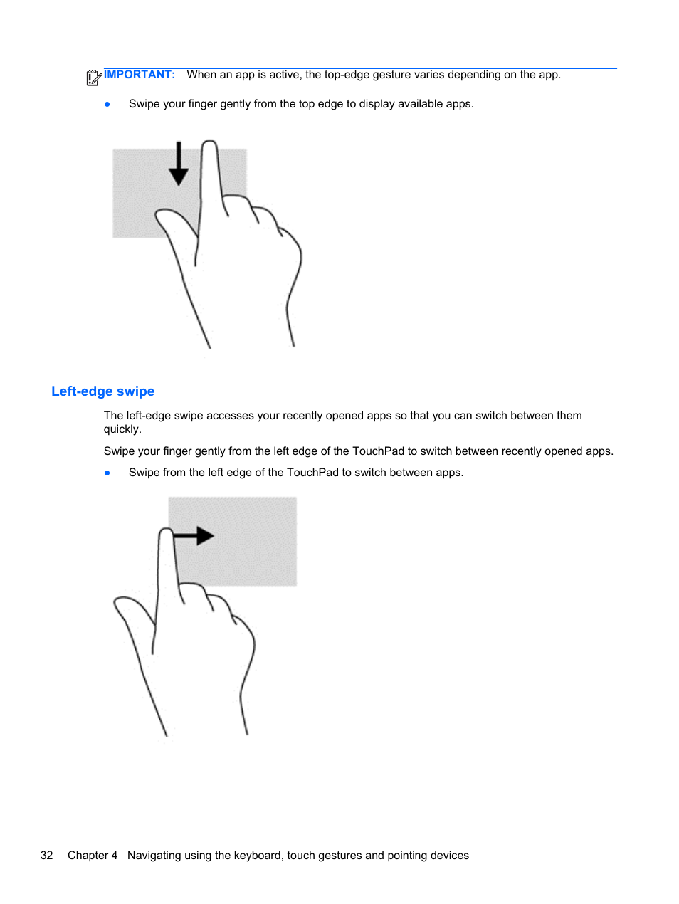 Left-edge swipe | HP ProBook 645 G1 Notebook PC User Manual | Page 42 / 115