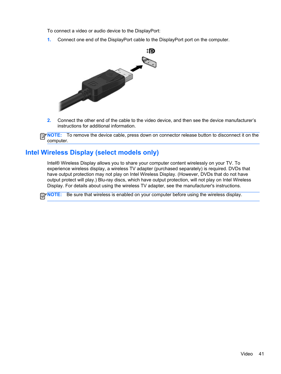 Intel wireless display (select models only) | HP ProBook 645 G1 Notebook PC User Manual | Page 51 / 115