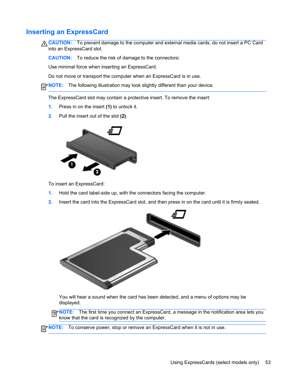 Inserting an expresscard | HP ProBook 645 G1 Notebook PC User Manual | Page 63 / 115