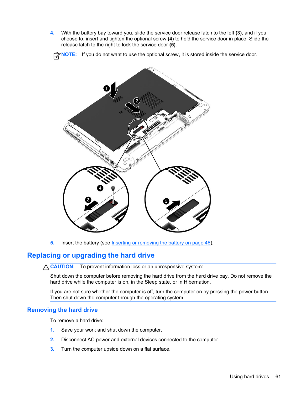 Replacing or upgrading the hard drive, Removing the hard drive | HP ProBook 645 G1 Notebook PC User Manual | Page 71 / 115
