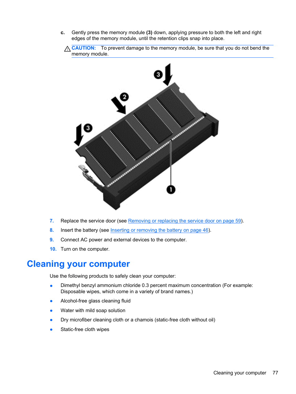 Cleaning your computer | HP ProBook 645 G1 Notebook PC User Manual | Page 87 / 115