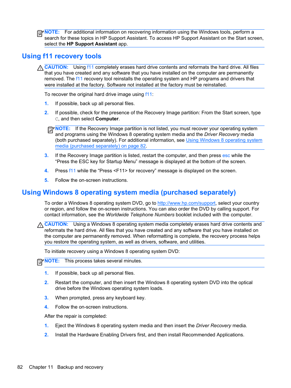 Using f11 recovery tools, Using | HP ProBook 645 G1 Notebook PC User Manual | Page 92 / 115