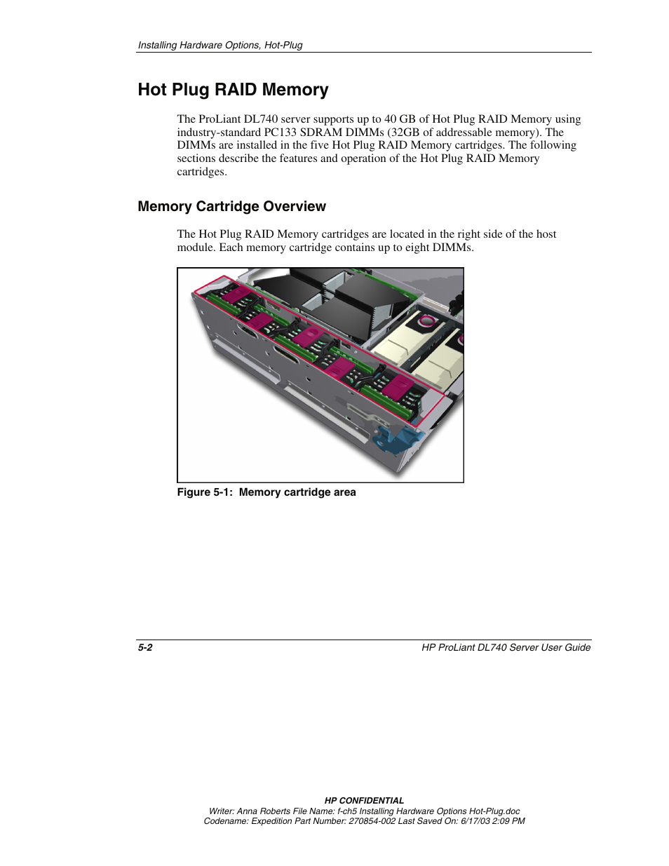 Hot plug raid memory, Memory cartridge overview, Hot plug raid memory -2 | Memory cartridge overview -2 | HP ProLiant DL740 Server User Manual | Page 101 / 277