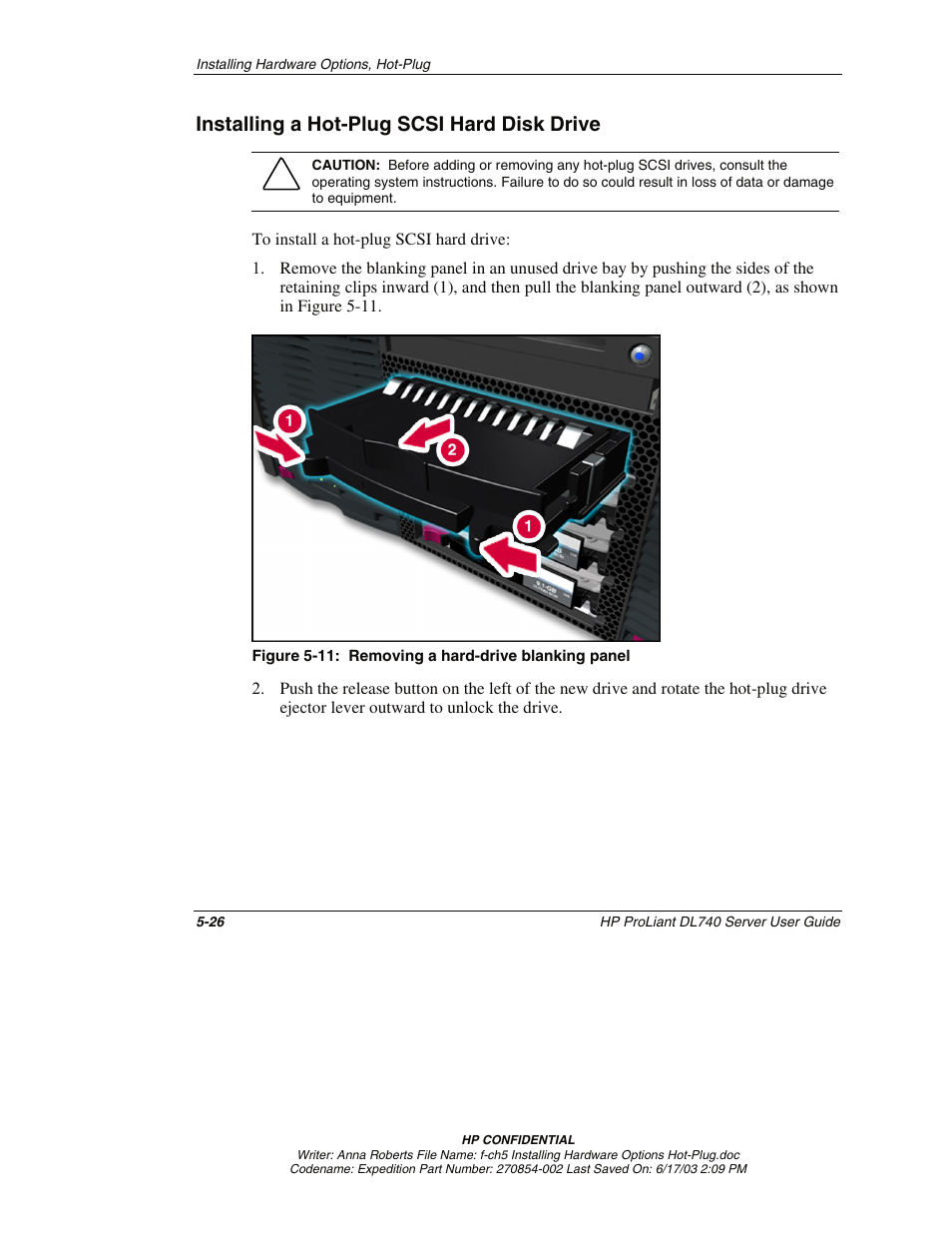 Installing a hot-plug scsi hard disk drive, Installing a hot-plug scsi hard disk drive -26 | HP ProLiant DL740 Server User Manual | Page 125 / 277