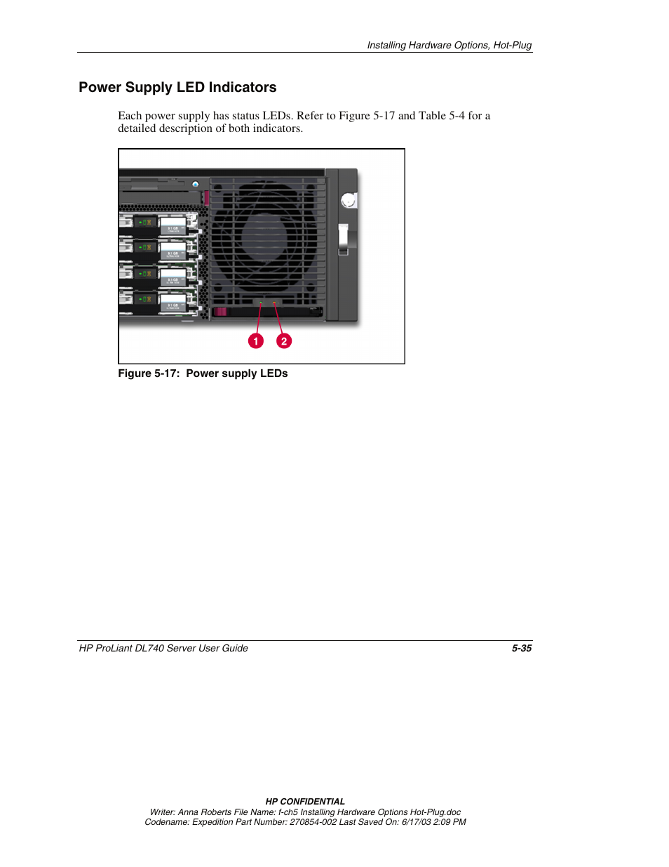 Power supply led indicators, Power supply led indicators -35 | HP ProLiant DL740 Server User Manual | Page 134 / 277