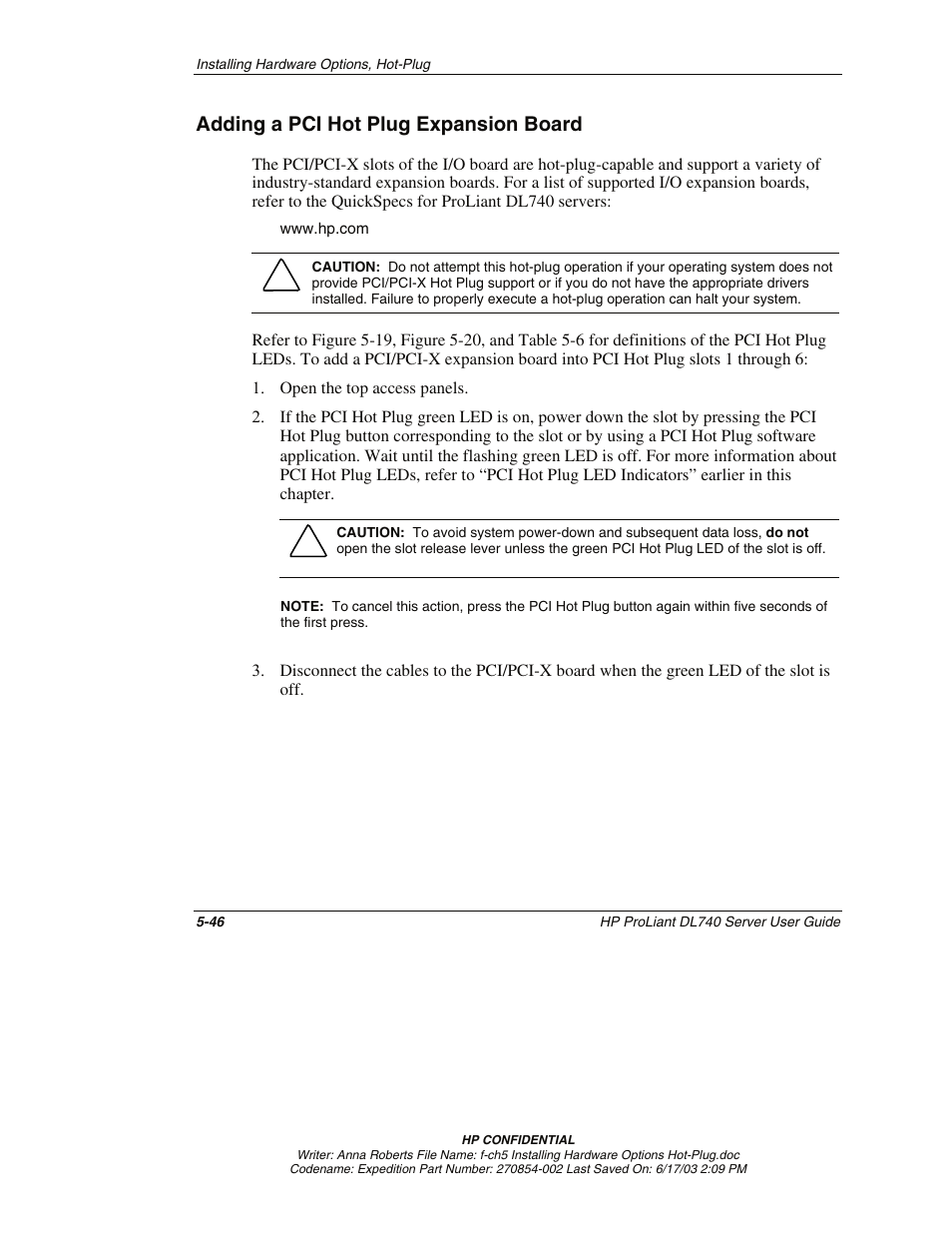 Adding a pci hot plug expansion board, Adding a pci hot plug expansion board -46 | HP ProLiant DL740 Server User Manual | Page 145 / 277