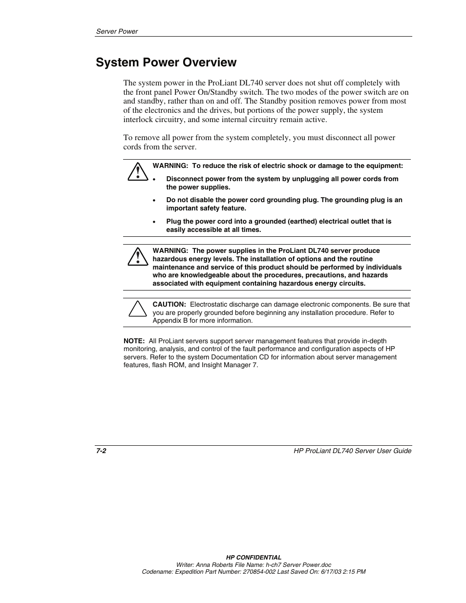 System power overview, System power overview -2 | HP ProLiant DL740 Server User Manual | Page 169 / 277