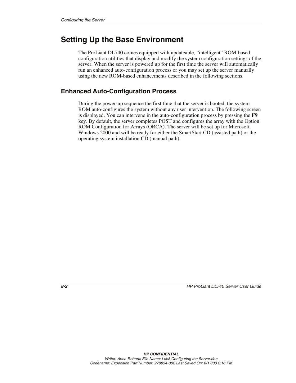 Setting up the base environment, Enhanced auto-configuration process, Setting up the base environment -2 | Enhanced auto-configuration process -2 | HP ProLiant DL740 Server User Manual | Page 182 / 277