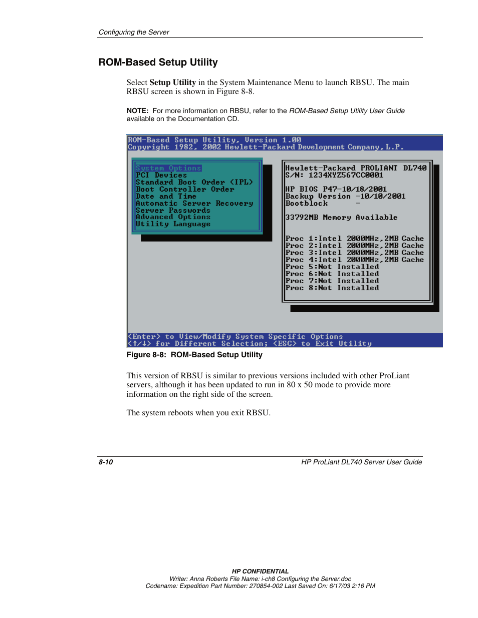 Rom-based setup utility, Rom-based setup utility -10 | HP ProLiant DL740 Server User Manual | Page 190 / 277