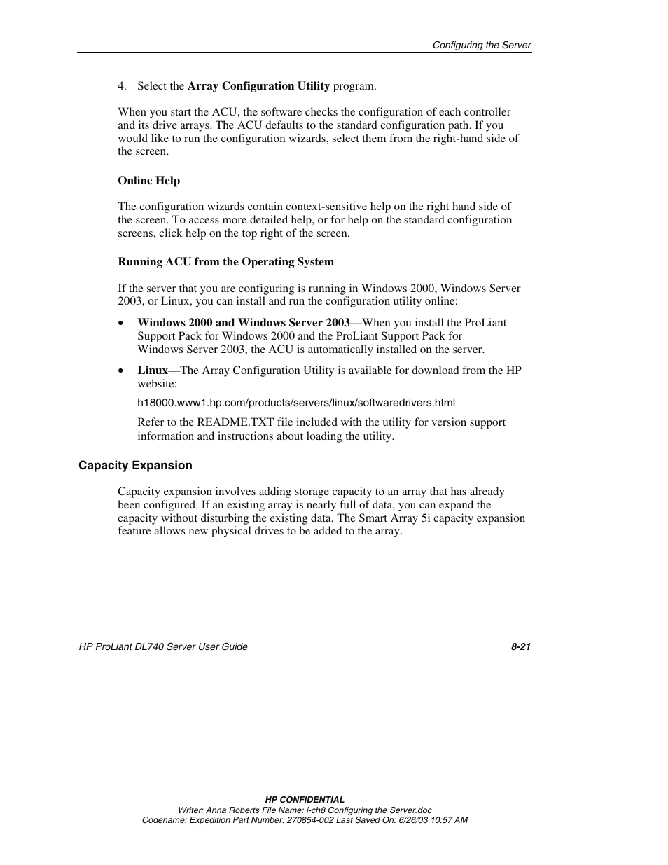 Capacity expansion | HP ProLiant DL740 Server User Manual | Page 201 / 277