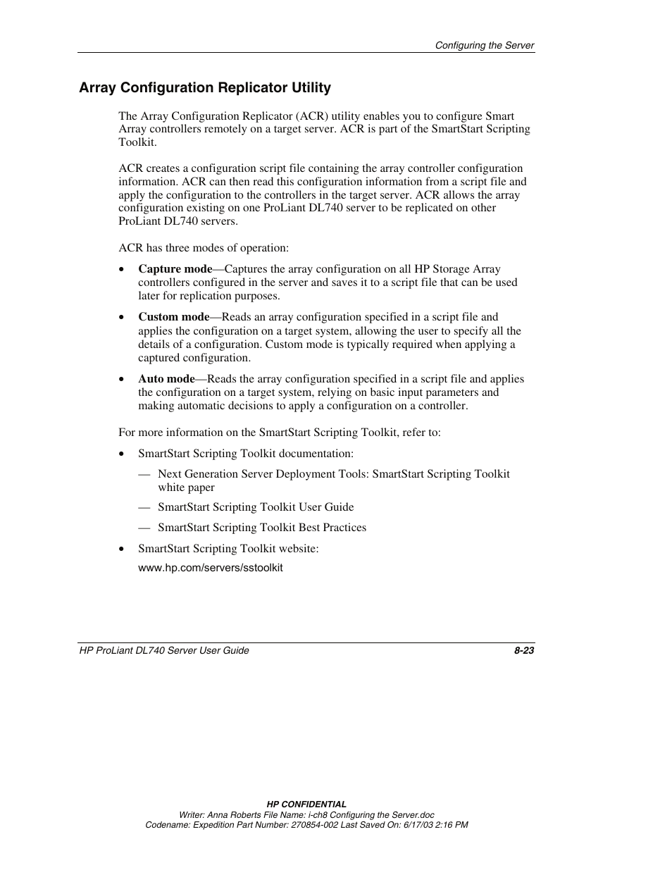 Array configuration replicator utility, Array configuration replicator utility -23 | HP ProLiant DL740 Server User Manual | Page 203 / 277