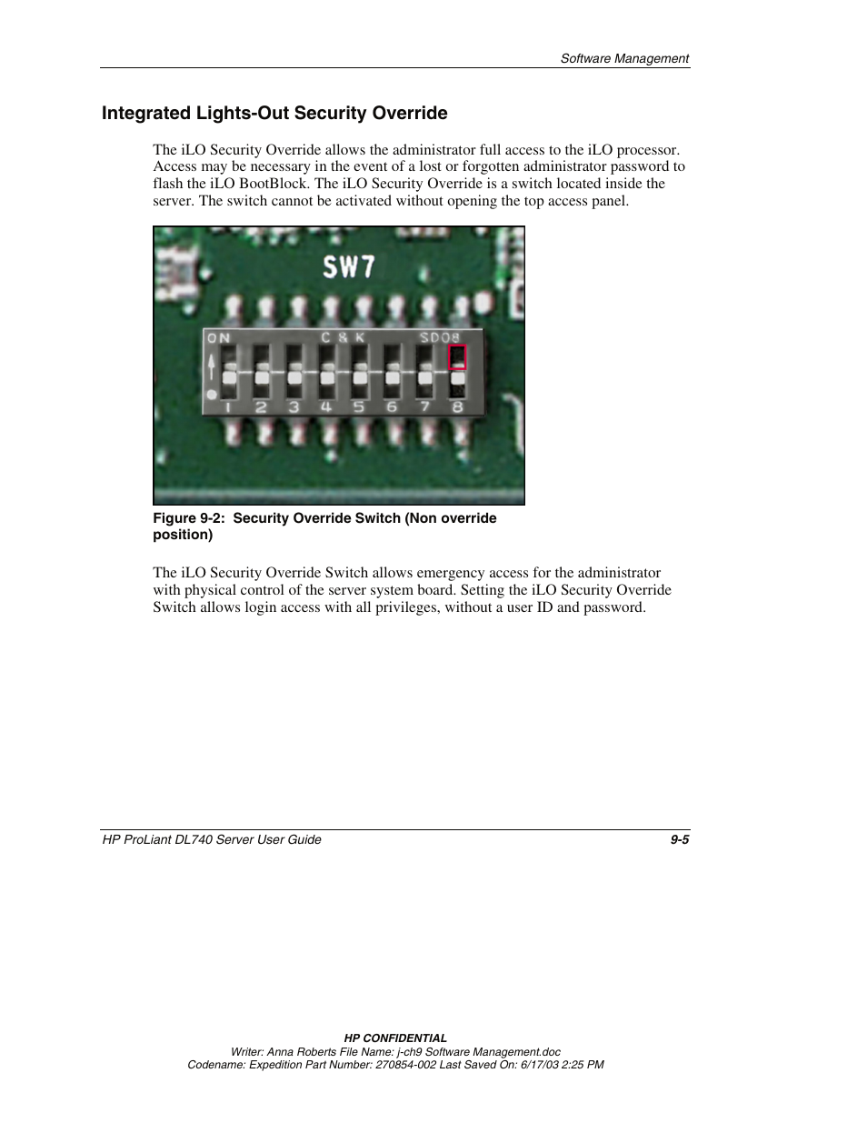 Integrated lights-out security override, Integrated lights-out security override -5 | HP ProLiant DL740 Server User Manual | Page 210 / 277