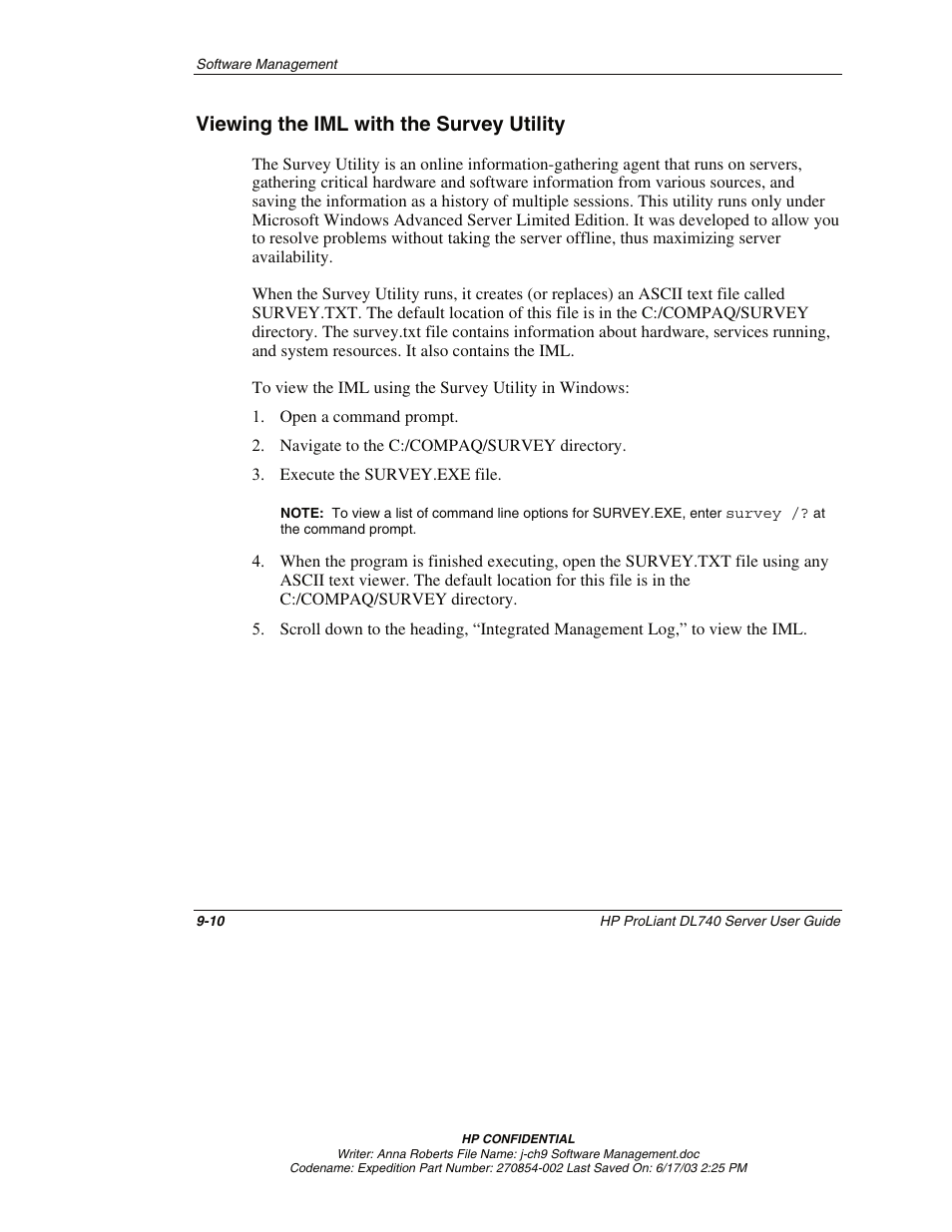 Viewing the iml with the survey utility, Viewing the iml with the survey utility -10 | HP ProLiant DL740 Server User Manual | Page 215 / 277