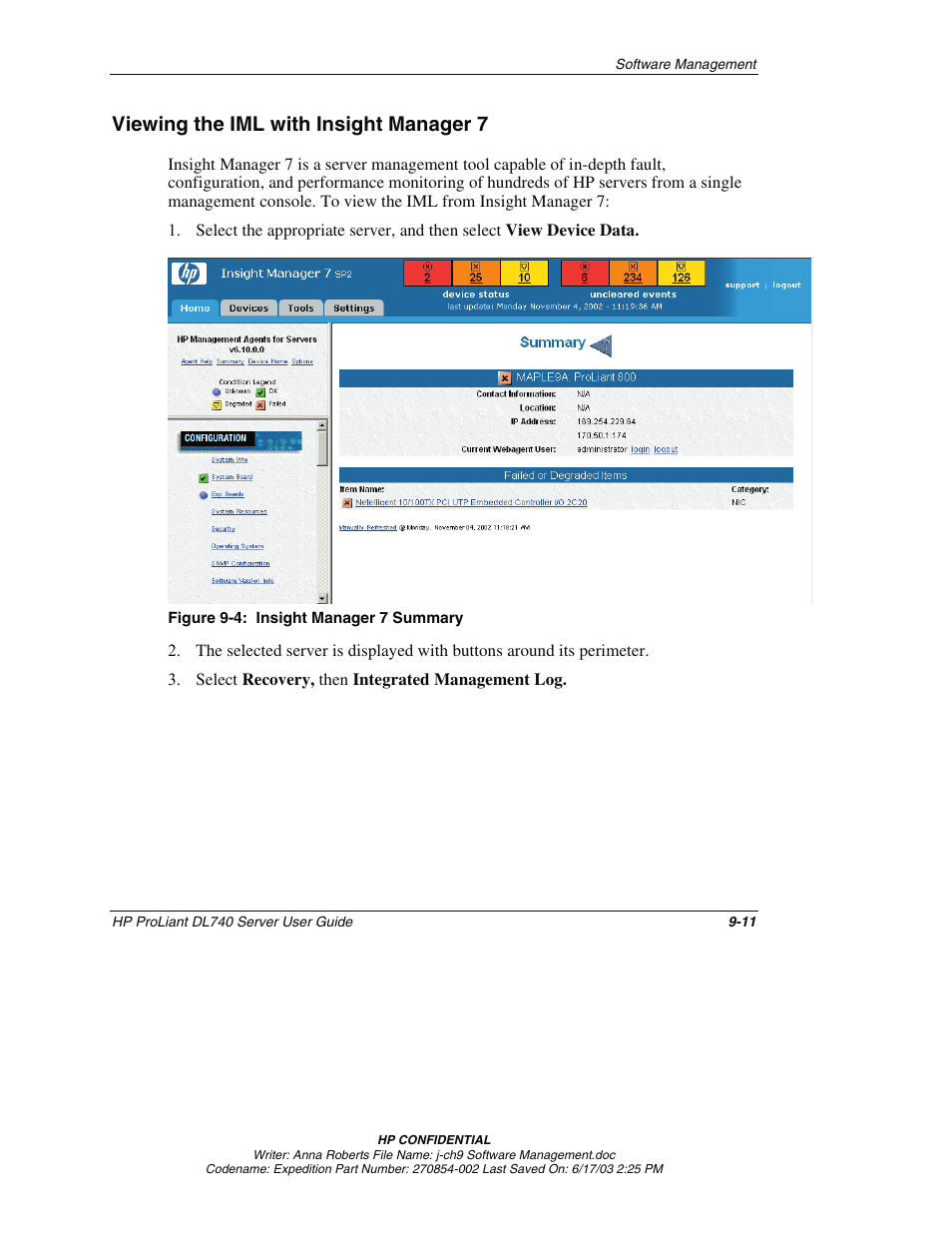 Viewing the iml with insight manager 7, Viewing the iml with insight manager 7 -11 | HP ProLiant DL740 Server User Manual | Page 216 / 277