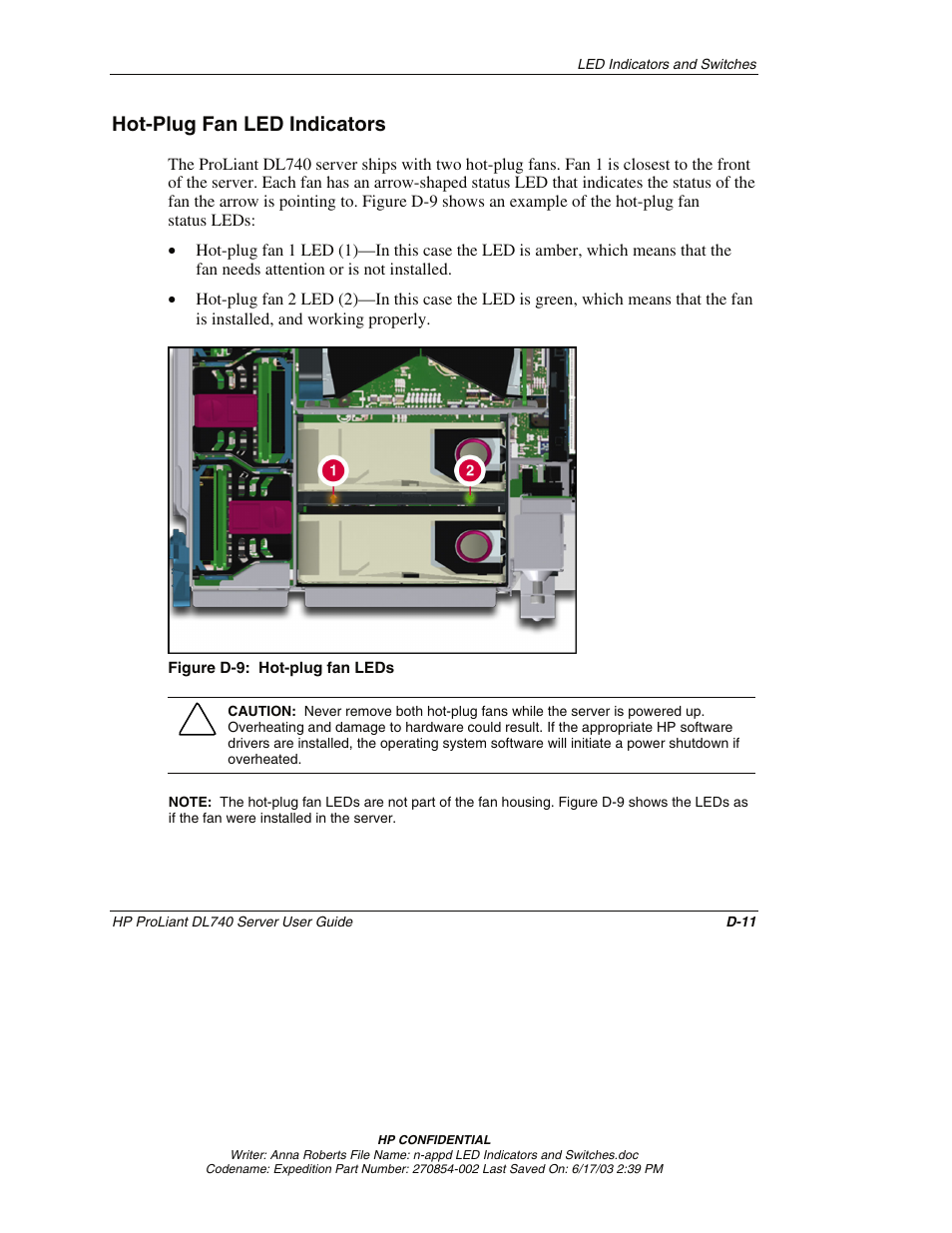 Hot-plug fan led indicators | HP ProLiant DL740 Server User Manual | Page 243 / 277