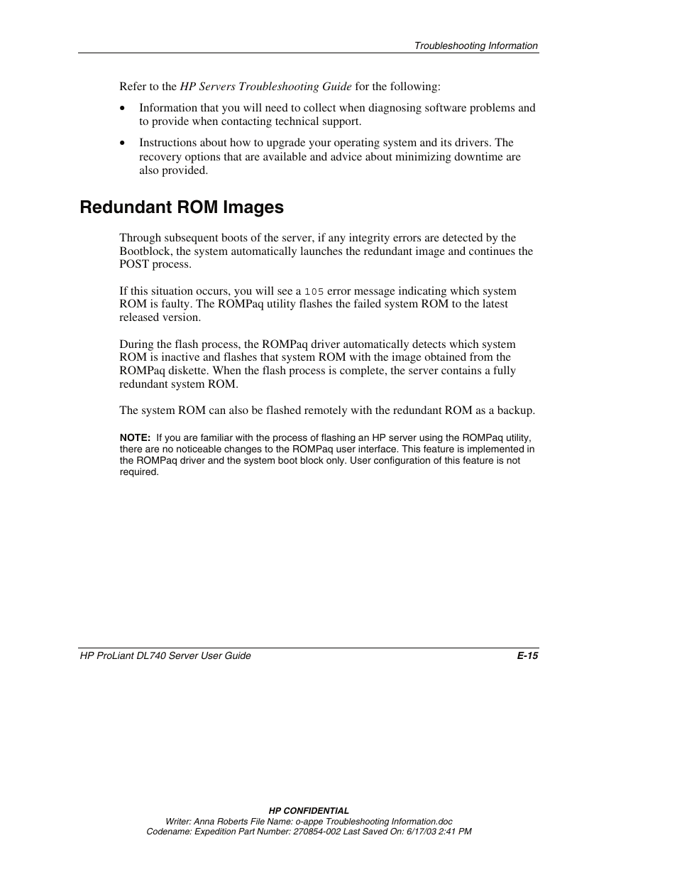 Redundant rom images | HP ProLiant DL740 Server User Manual | Page 266 / 277