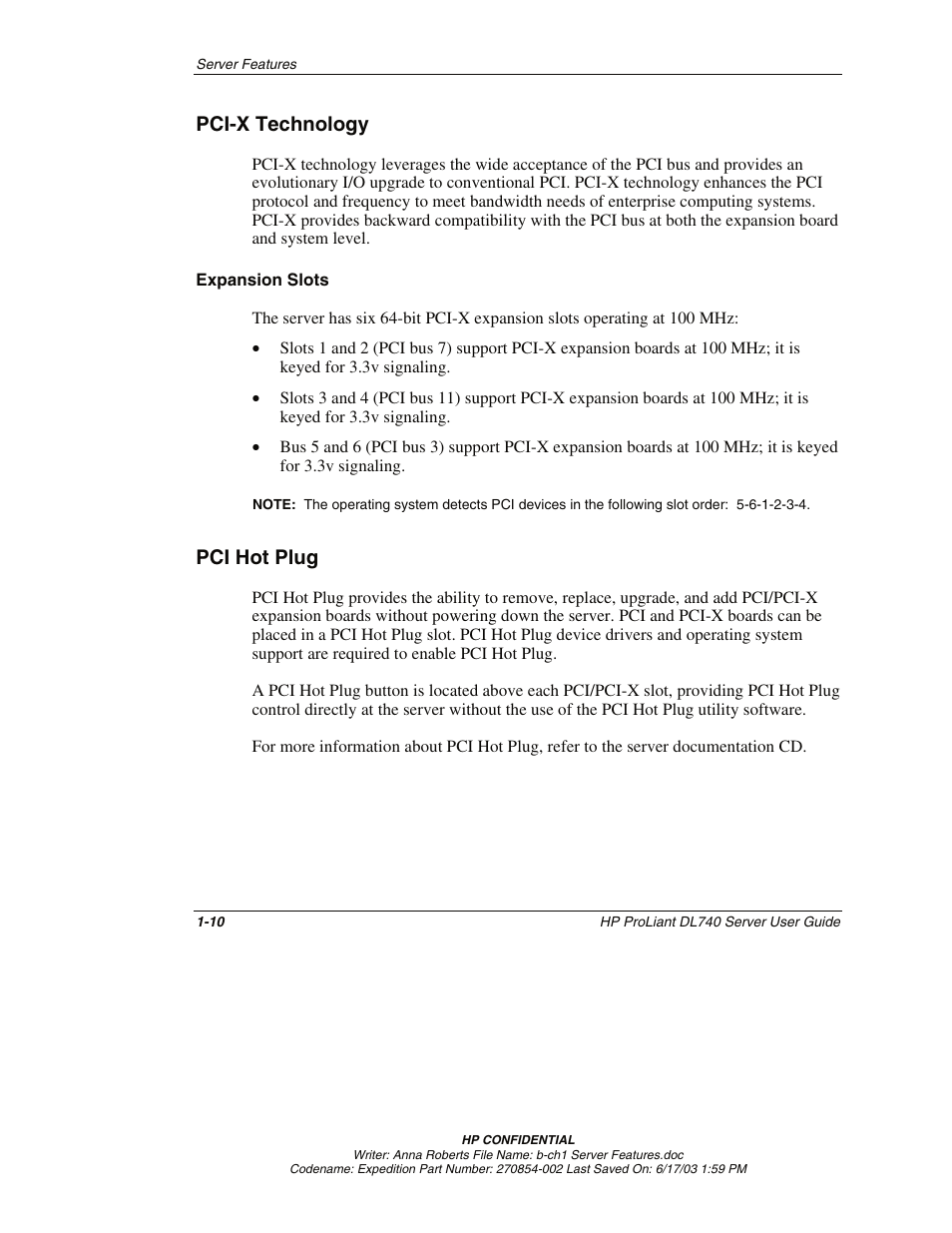 Pci-x technology, Expansion slots, Pci hot plug | Pci-x technology -10, Pci hot plug -10 | HP ProLiant DL740 Server User Manual | Page 27 / 277