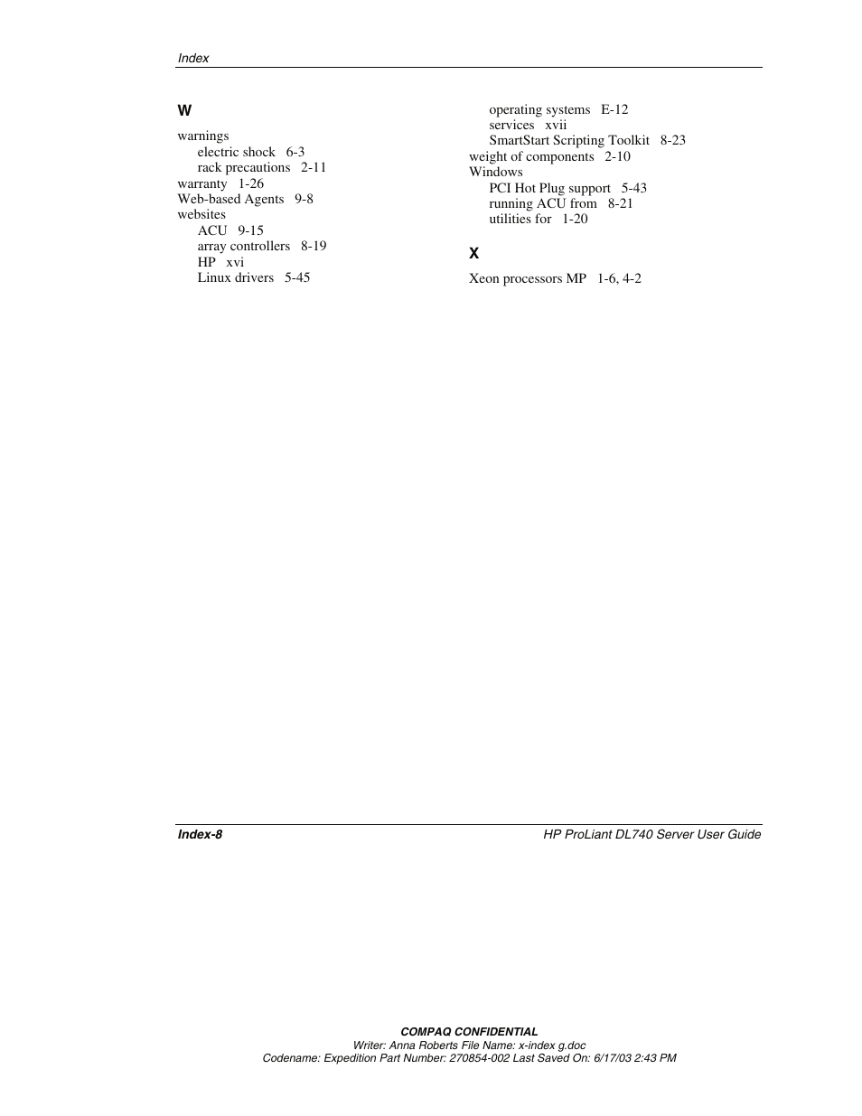 HP ProLiant DL740 Server User Manual | Page 277 / 277