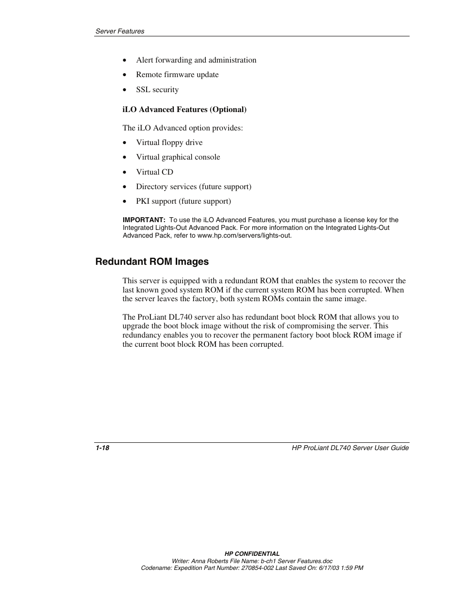 Redundant rom images, Redundant rom images -18 | HP ProLiant DL740 Server User Manual | Page 35 / 277