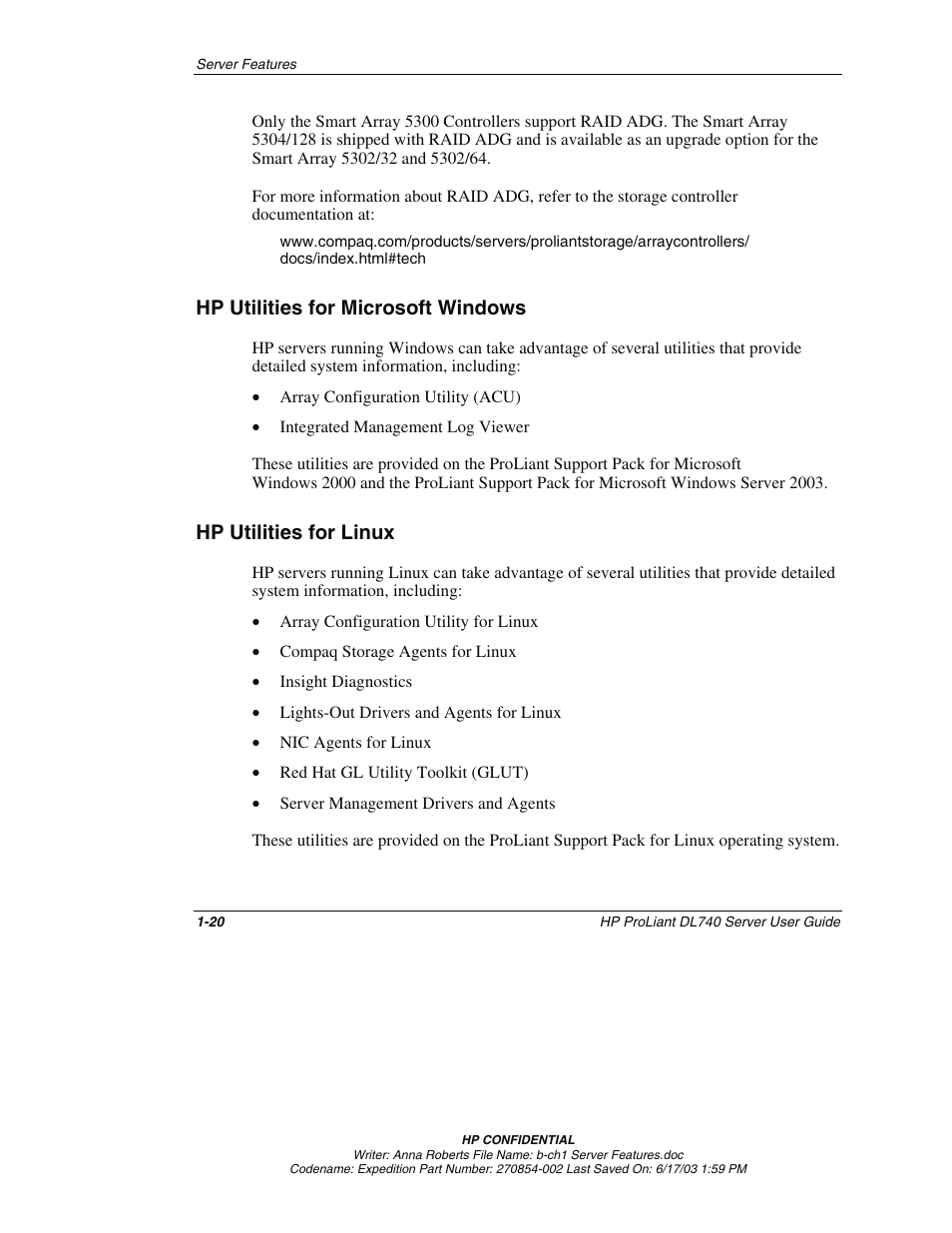 Hp utilities for microsoft windows, Hp utilities for linux, Hp utilities for microsoft windows -20 | Hp utilities for linux -20 | HP ProLiant DL740 Server User Manual | Page 37 / 277