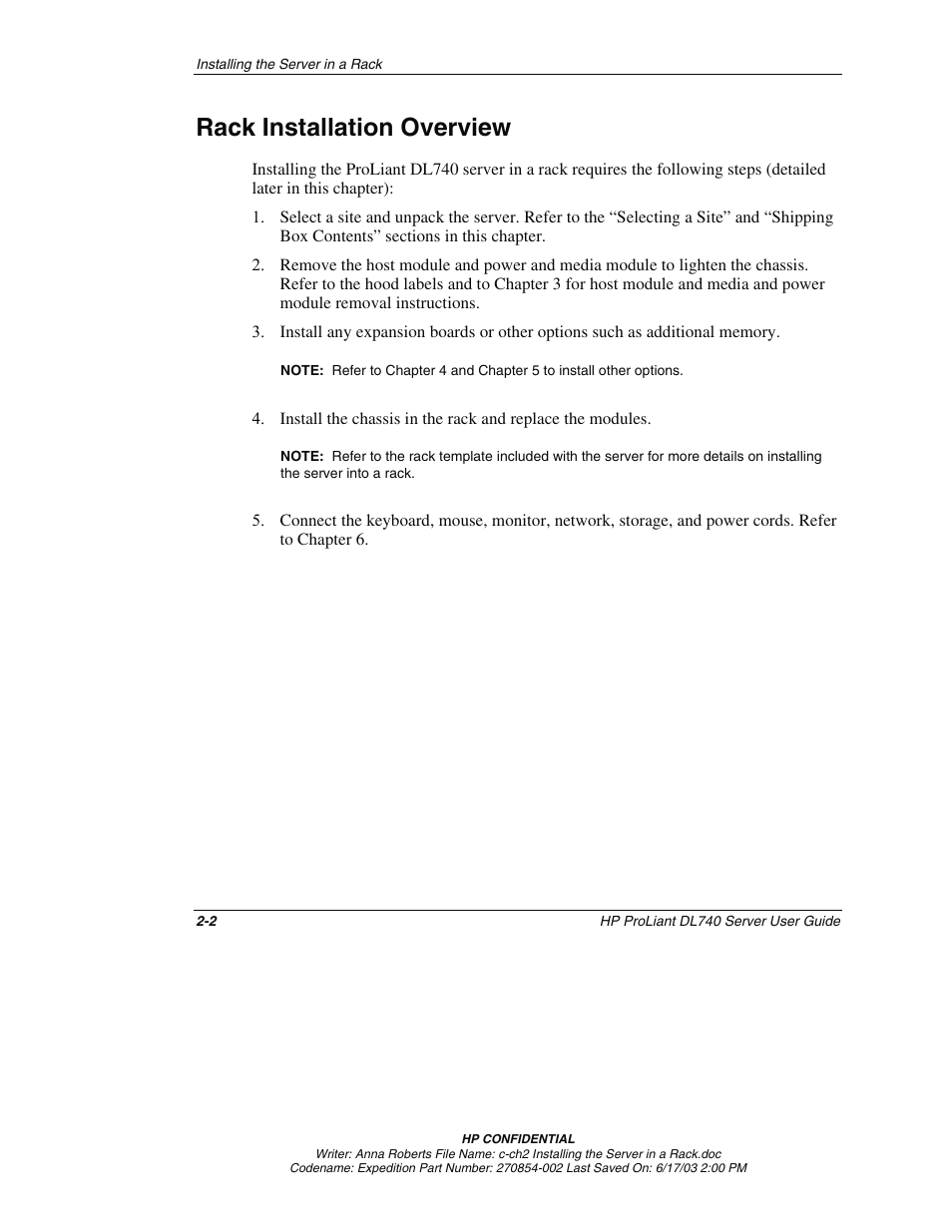 Rack installation overview, Rack installation overview -2 | HP ProLiant DL740 Server User Manual | Page 45 / 277