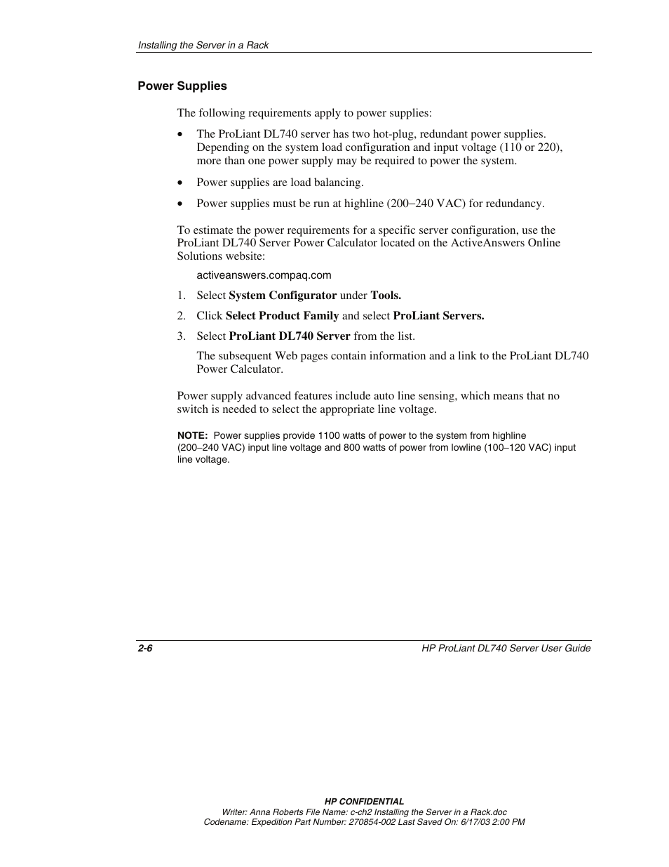 Power supplies | HP ProLiant DL740 Server User Manual | Page 49 / 277