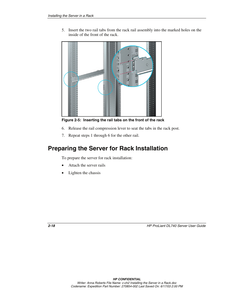 Preparing the server for rack installation, Preparing the server for rack installation -18 | HP ProLiant DL740 Server User Manual | Page 61 / 277