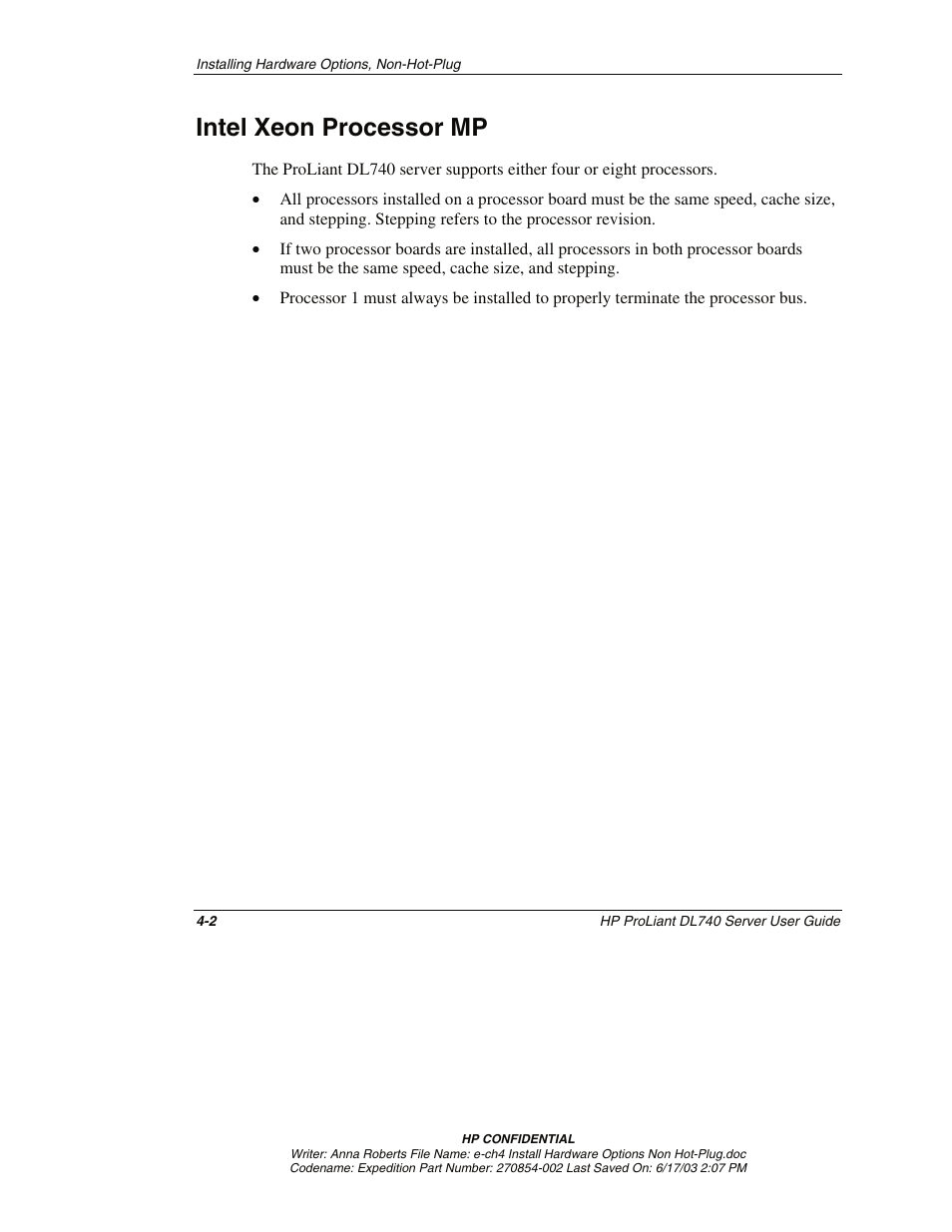 Intel xeon processor mp, Intel xeon processor mp -2 | HP ProLiant DL740 Server User Manual | Page 84 / 277