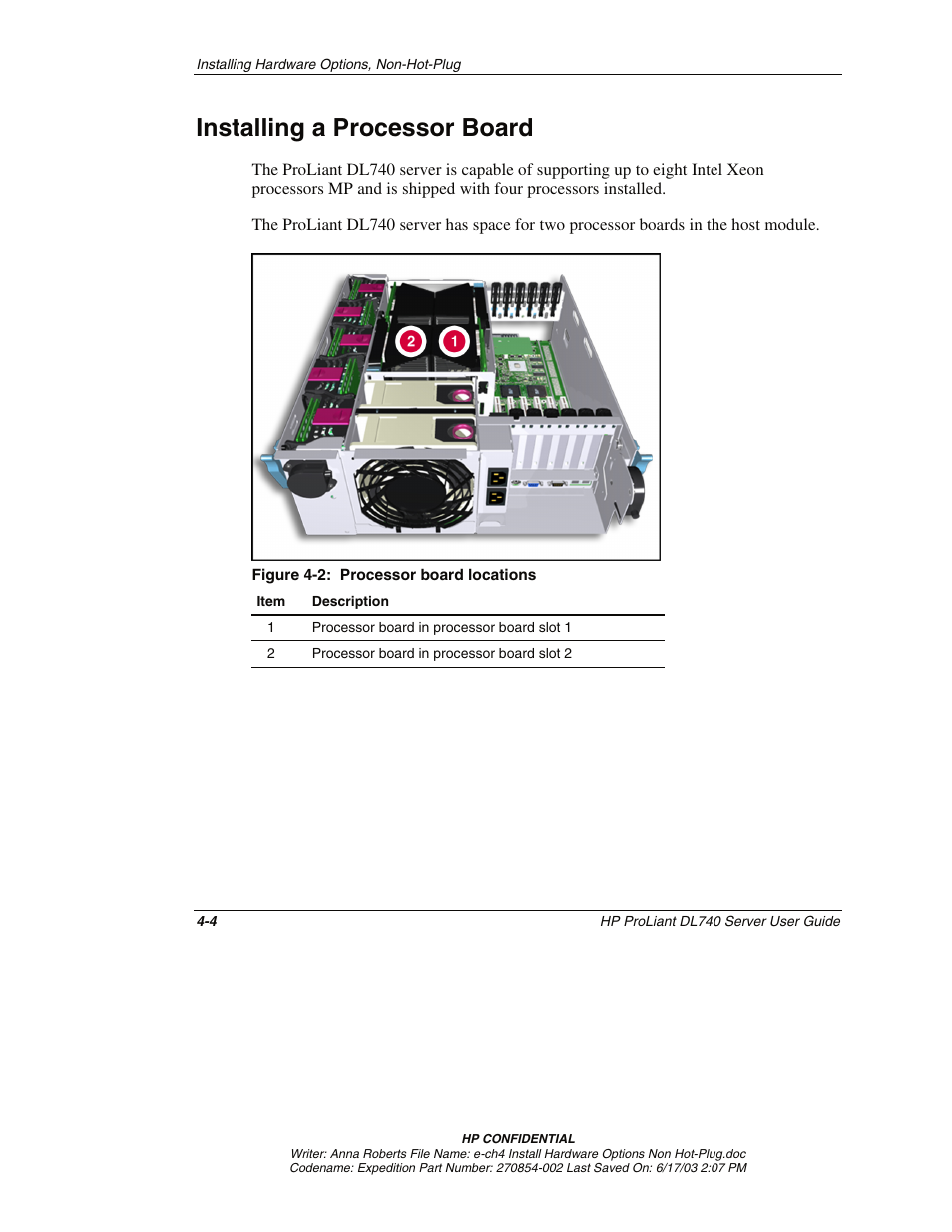 Installing a processor board, Installing a processor board -4 | HP ProLiant DL740 Server User Manual | Page 86 / 277