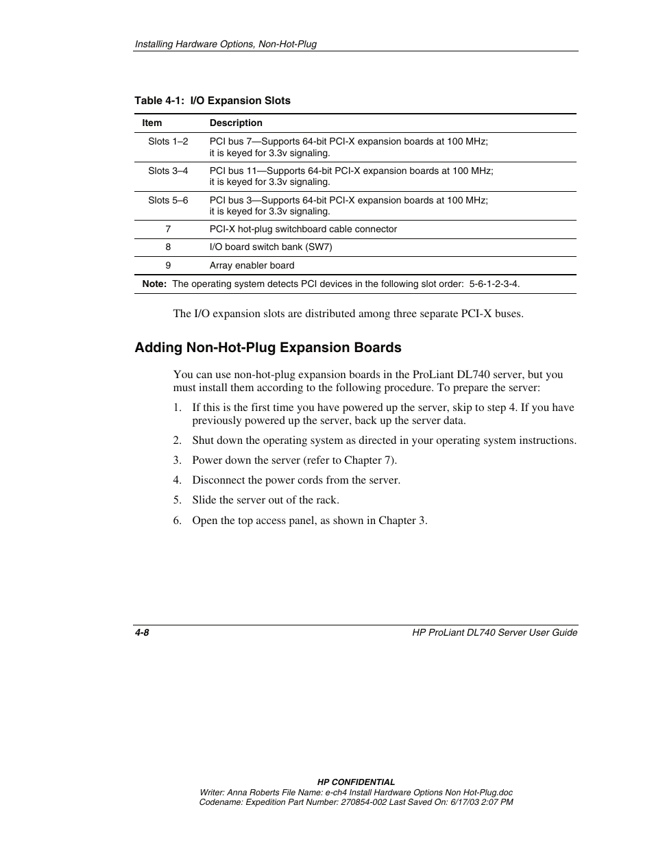 Adding non-hot-plug expansion boards, Adding non-hot-plug expansion boards -8 | HP ProLiant DL740 Server User Manual | Page 90 / 277