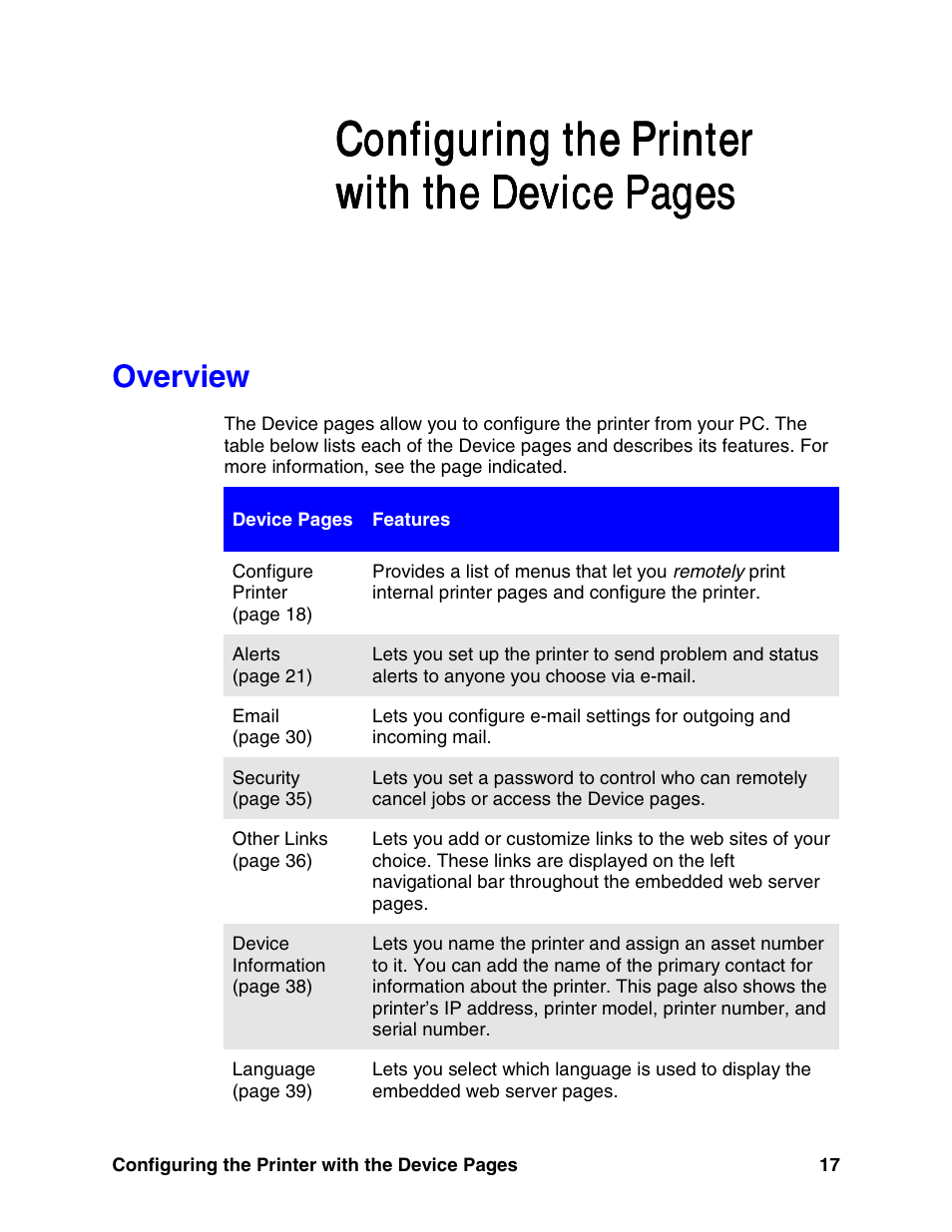 Overview, Configuring the printer | HP LaserJet 8150 Printer series User Manual | Page 21 / 63