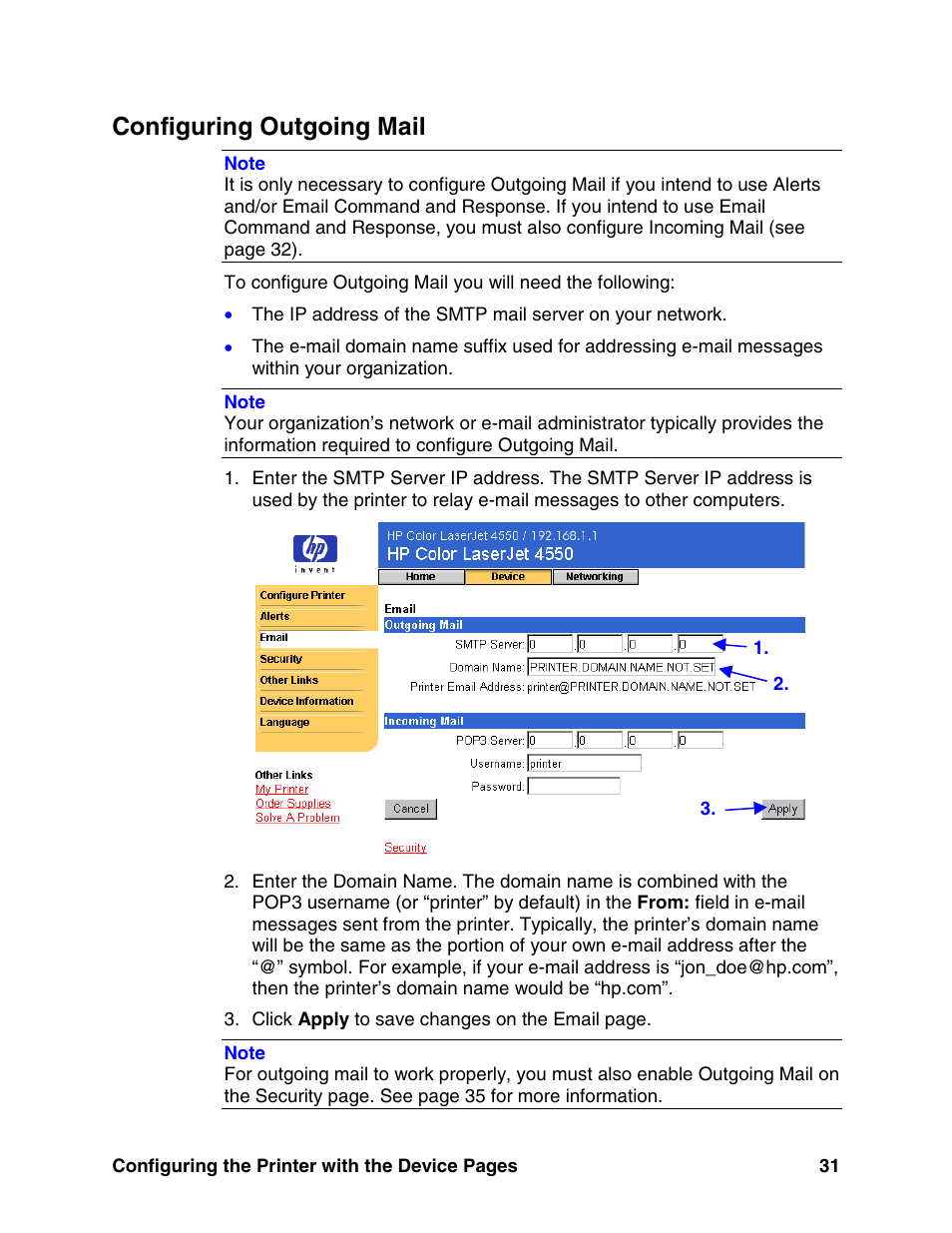 Configuring outgoing mail | HP LaserJet 8150 Printer series User Manual | Page 35 / 63