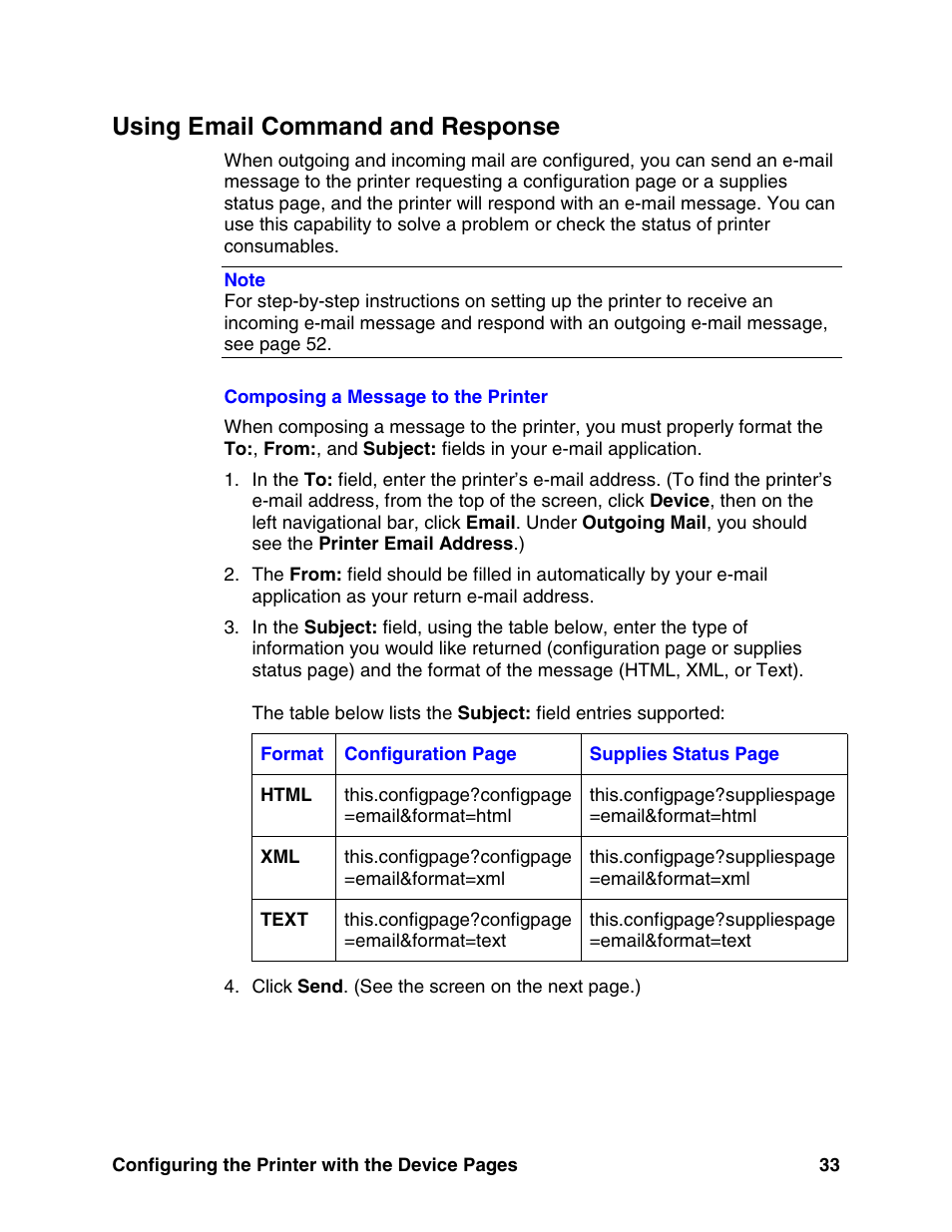 Using email command and response, E 33 | HP LaserJet 8150 Printer series User Manual | Page 37 / 63