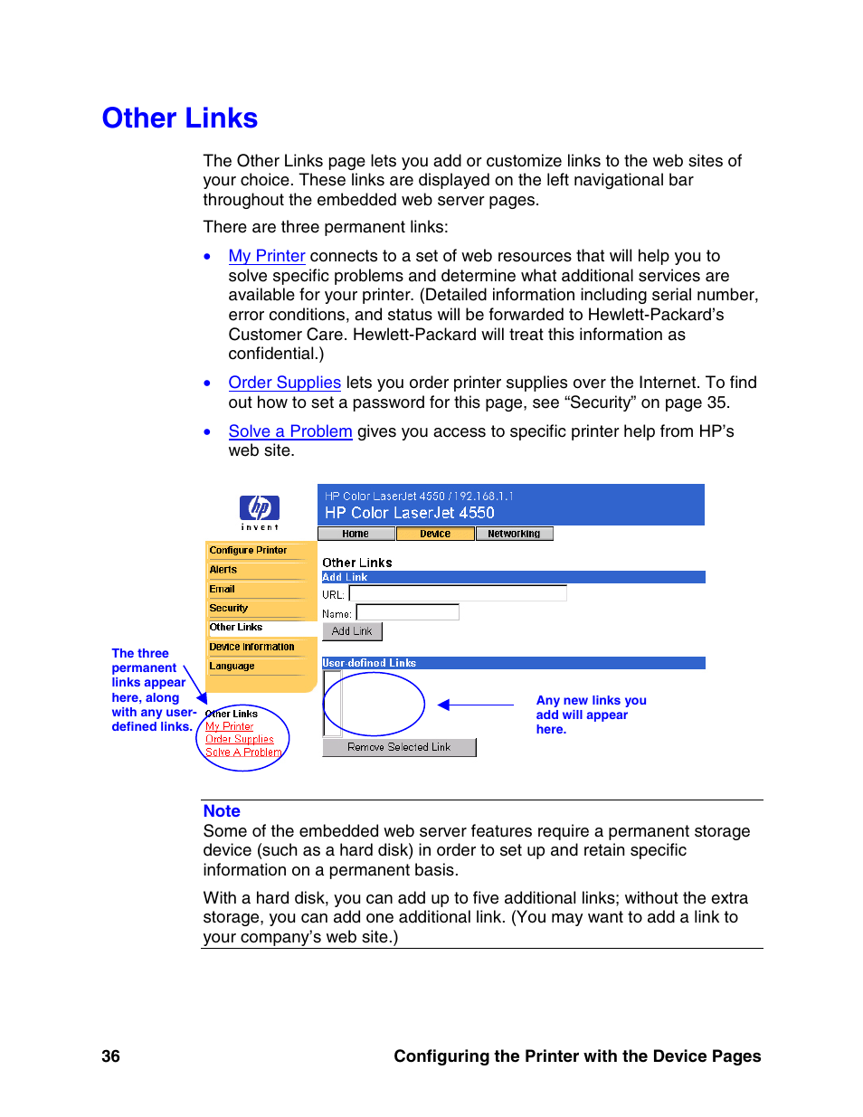 Other links, E 36) | HP LaserJet 8150 Printer series User Manual | Page 40 / 63