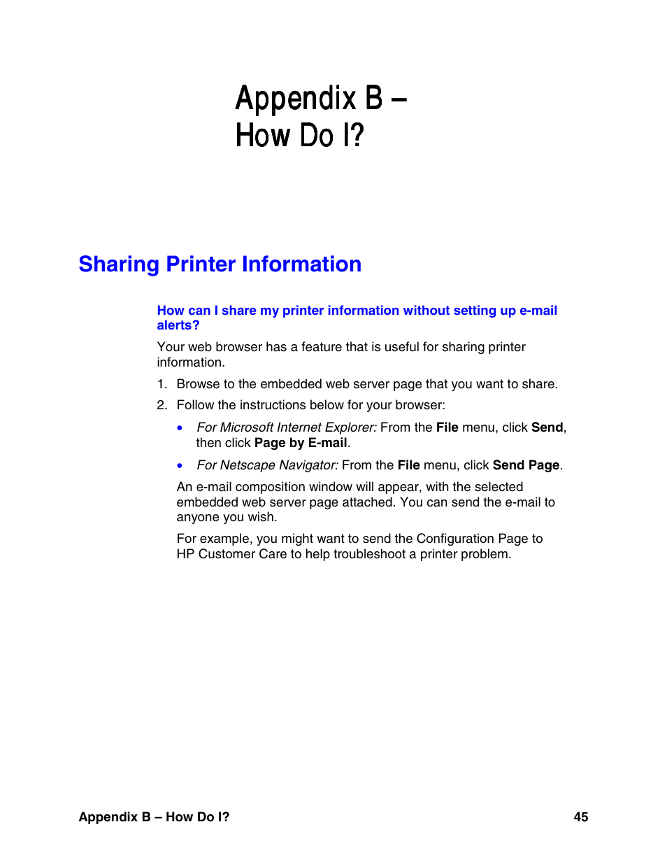 Appendix b – how do i, Sharing printer information, Appendix b | HP LaserJet 8150 Printer series User Manual | Page 49 / 63