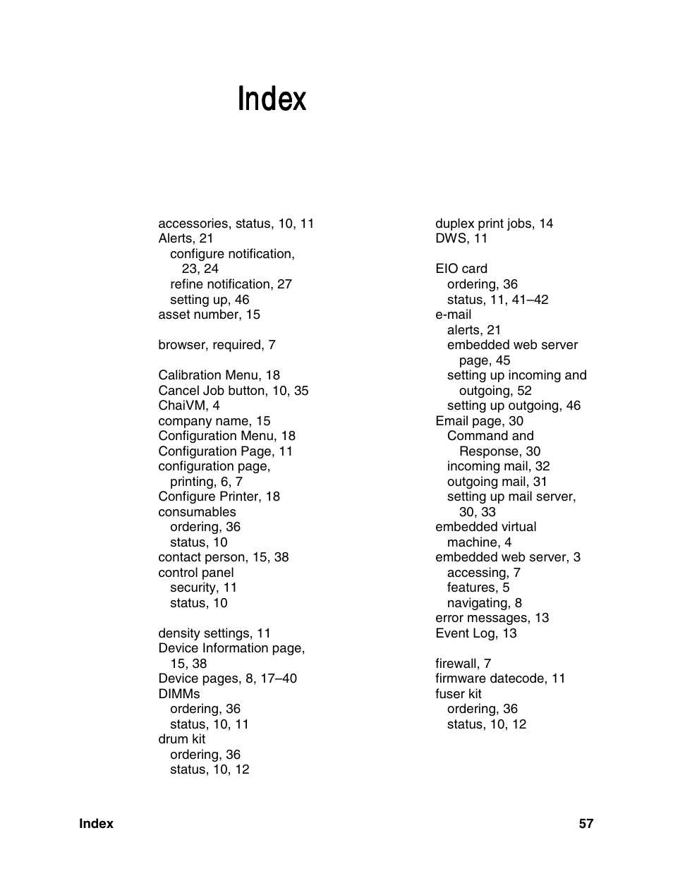 Index | HP LaserJet 8150 Printer series User Manual | Page 61 / 63