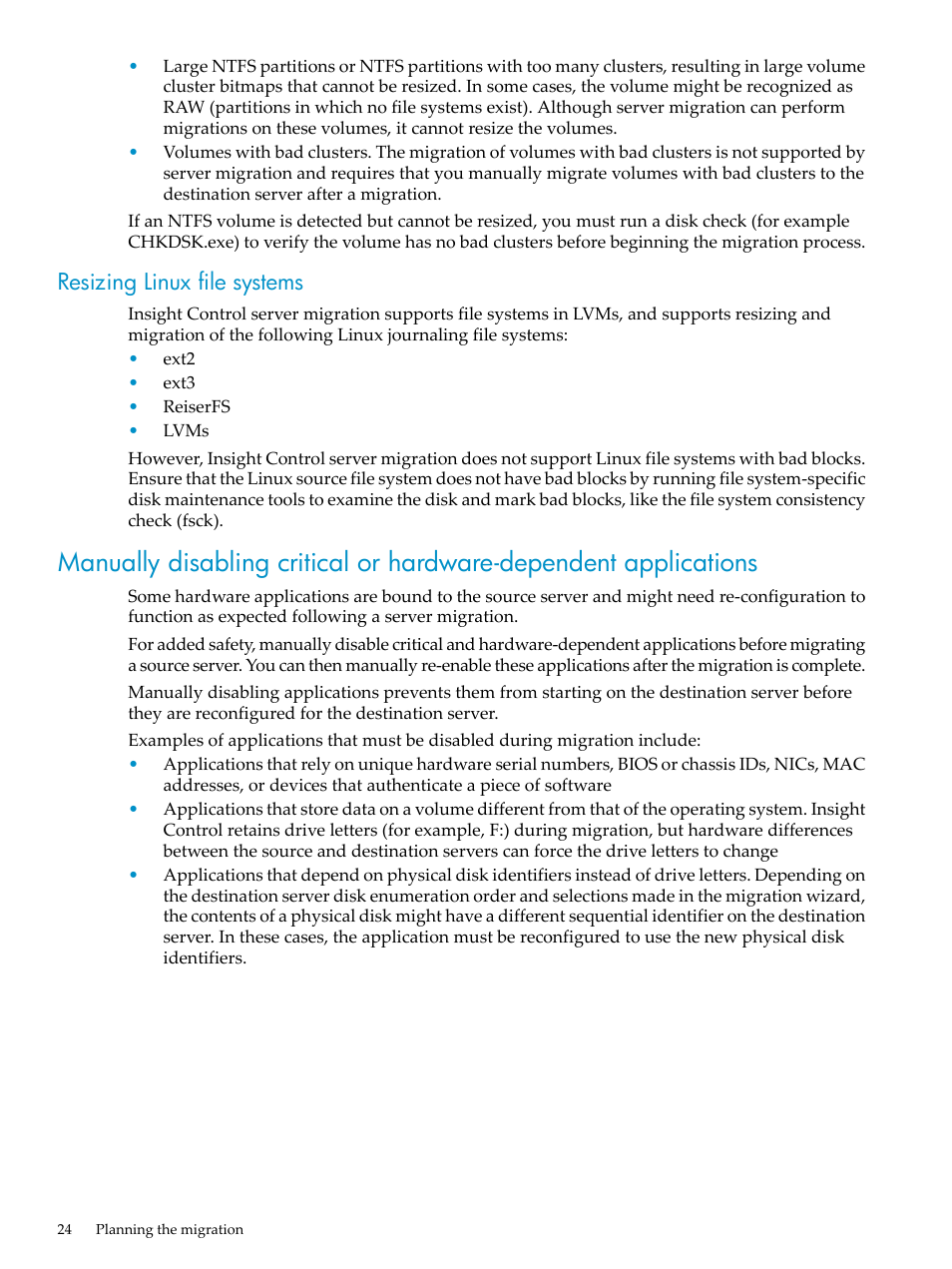 Resizing linux file systems | HP Insight Control User Manual | Page 24 / 94