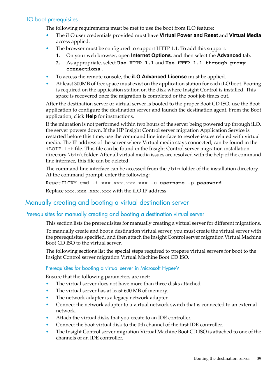 Ilo boot prerequisites | HP Insight Control User Manual | Page 39 / 94
